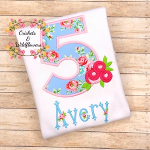 Boho Floral 5th Birthday Embroidered Shirt, Floral Fifth Birthday Shirt, Garden Party Floral 5th Birthday Shirt, Flowers Shirt