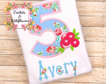 Boho Floral 5th Birthday Embroidered Shirt, Floral Fifth Birthday Shirt, Garden Party Floral 5th Birthday Shirt, Flowers Shirt