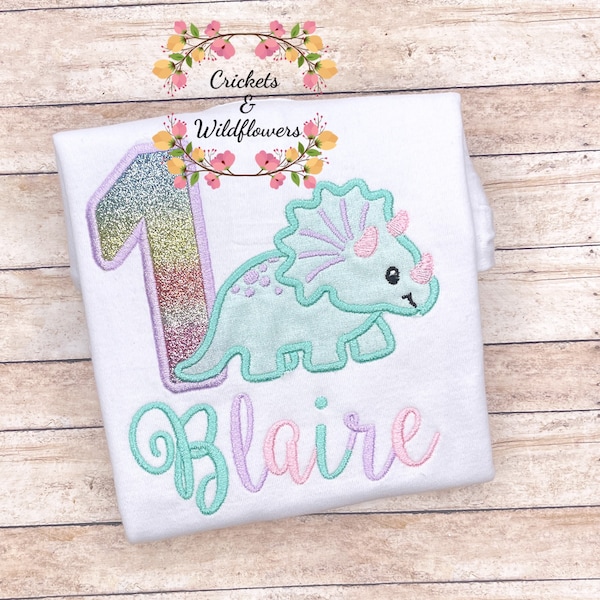 Dinosaur Birthday Shirt for Girl, 1st Birthday Shirt for Girl, 1st Birthday Dino Shirt, Girly Dinosaur Birthday Shirt, Dinosaur Party, First