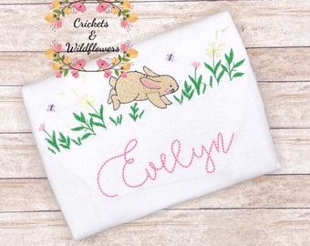 Easter Shirt for Girls, Easter Bunny Shirt, Bunny with Bows Easter Shirt, Personalized Easter Shirt, Embroidered Easter Shirt for Girls,
