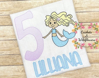 Mermaid Shirt for Girl, Little Girl Mermaid Birthday Shirt, Mermaid Birthday Shirt for Girl, 5th Birthday Shirt for Girl, Mermaid Birthday