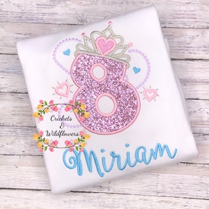 8th Birthday Shirt for Girl, Princess Birthday Shirt, Number with Crown Birthday Shirt, Girls 8th Birthday Shirt, Princess Birthday Party,