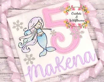 Mermaid Shirt for Girl, Little Girl Mermaid Birthday Shirt, Mermaid Birthday Shirt for Girl, 5th Birthday Shirt for Girl, Mermaid Birthday