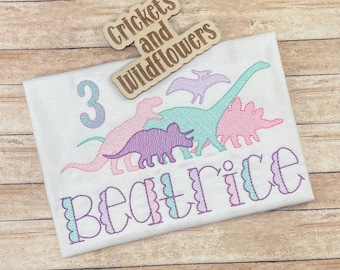 TRex Birthday Shirt for Girl, 3rd Birthday Shirt for Girl, 3rd Birthday Dino Shirt, Girly Dinosaur Birthday Shirt, Three-Rex Dinosaur Party
