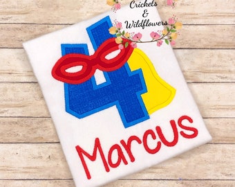 Super Hero  Birthday Shirt, Boys Super Hero  Shirt, Super Hero 4th Birthday, Boys 4th Birthday Shirt, Personalized Super Hero Shirt, Party