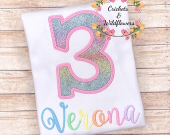 3rd Birthday Shirt for Girl, Rainbow Birthday Shirt, Number Birthday Shirt for Girl, Girls 3rd Birthday, Rainbow Sparkle 3 Birthday Shirt,