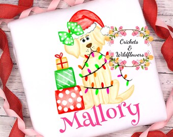Christmas Shirt for Girl, Christmas Dog Shirt for Girl, Christmas Puppy Shirt, Personalized Christmas Shirt for Girl, Dog With Hat Shirt