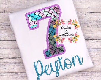 Mermaid Shirt for Girl, Little Girl Mermaid Birthday Shirt, Mermaid Birthday Shirt for Girl, 7th Birthday Shirt for Girl, Mermaid Birthday