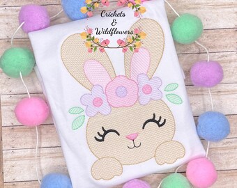 Easter Shirt for Girls, Easter Bunny Shirt, Bunny with Bows Easter Shirt, Personalized Easter Shirt, Embroidered Easter Shirt for Girls,