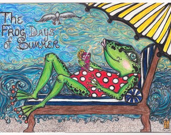 The Frog Days of Summer.Frog Queen 3  - Giclée digital print of hand drawn pen and ink original (frame not included)