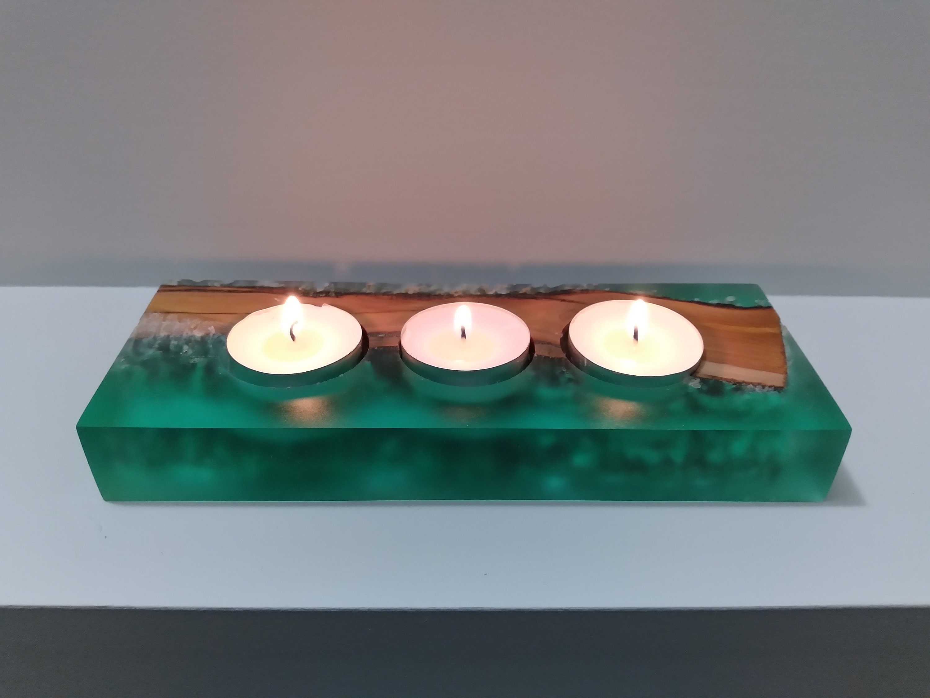 Jade Epoxy & Wood Candle Holders | Etsy