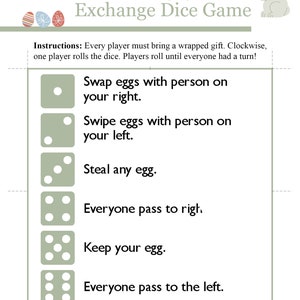 Printed Game: Easter Egg Dice Game - Parties, Birthdays, Workplace Events, Indoor, Outdoor