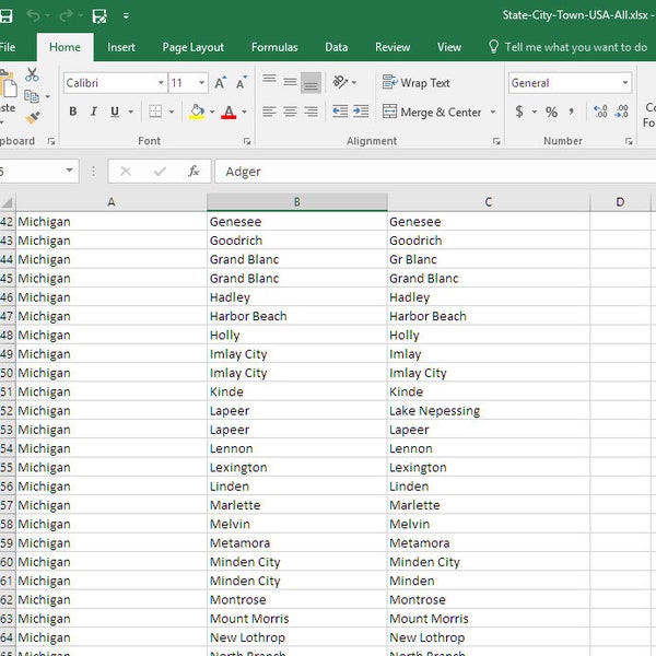 All Cities States Towns USA Excel List 50-states United States