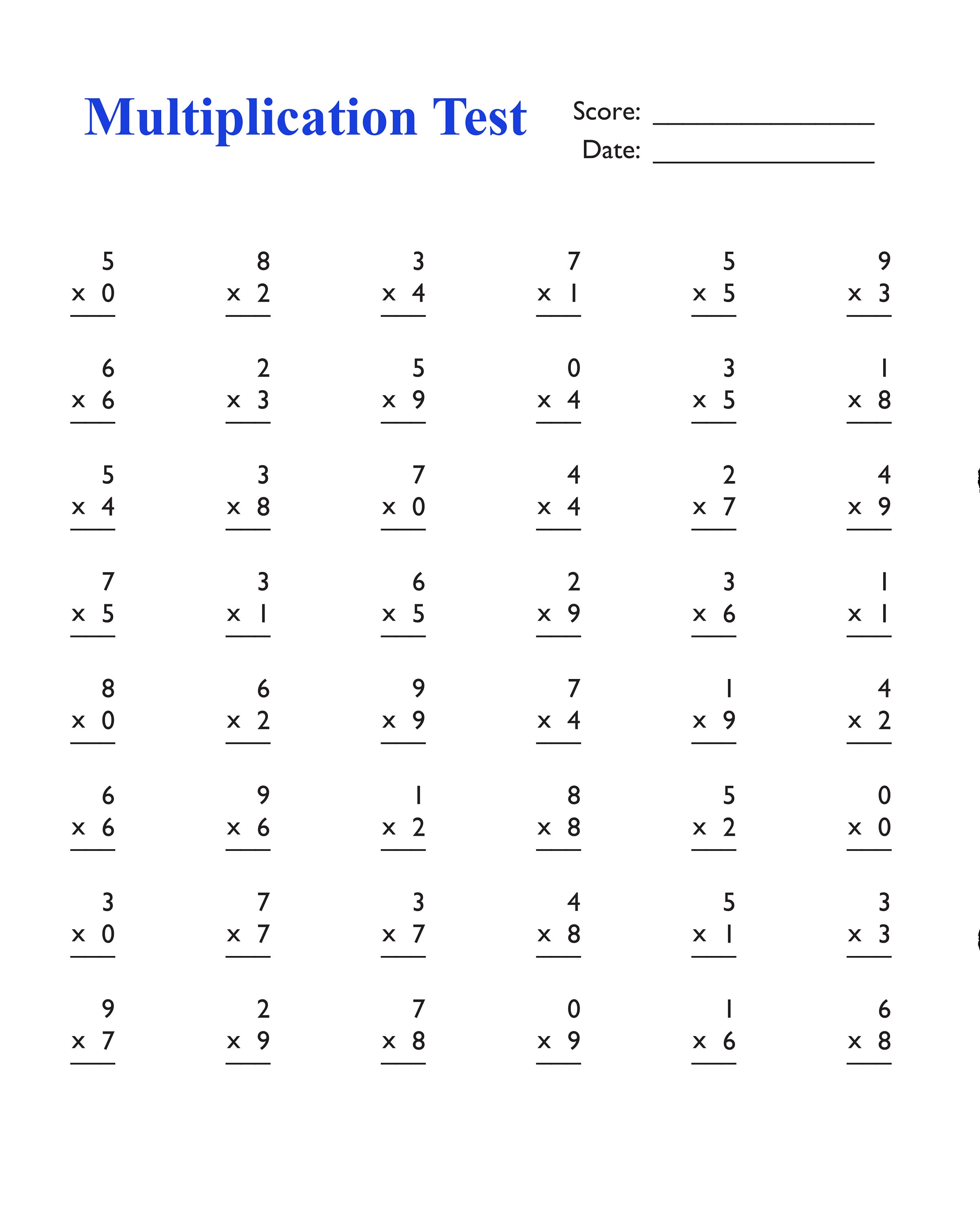 Timed Multiplication Test Worksheets Timed Multiplication Test Worksheets