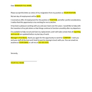 Modèle de lettre de démission Format Word efficace image 2