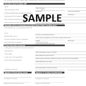 International Travel Consent Notary Form for Minor Child - 1 Page