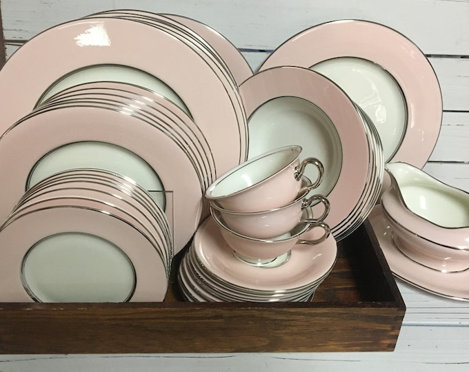 Mid Century Shell Pink Castleton China Set/ Pink and White 46 Pc China ...