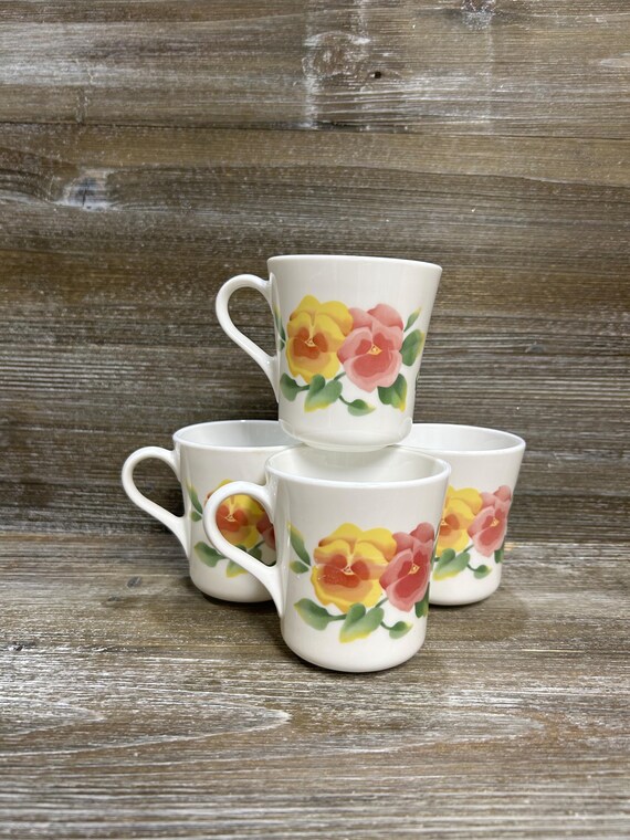 Vintage Corningware Corelle Summer Blush Floral Mugs Set of 4 - Etsy