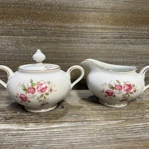 Vintage sugar and creamer by Eschenbach Bavaria Germany/Miidcentury pink and white  floral sugar and creamer