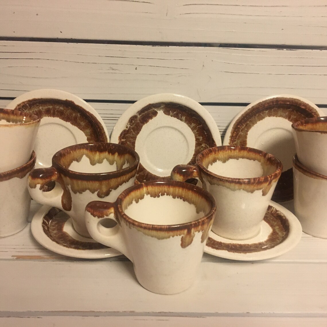 Set 6 Pfaltzgraff white drip glaze mugs with 5 saucers/ Mid Etsy