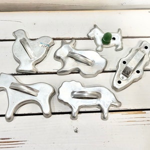 Vintage aluminum cookie cutters/ Mirror cookie cutters/ Farmhouse, primitive, country kitchen decor/ Package tie ons/ Collectible kitchen