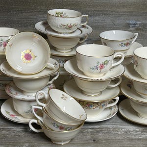 20 vintage  mismatched teacups with saucers/Garden party/ Madhatter tea party/ Alice in Wonderland/Spot of tea/ high tea/Wedding shower