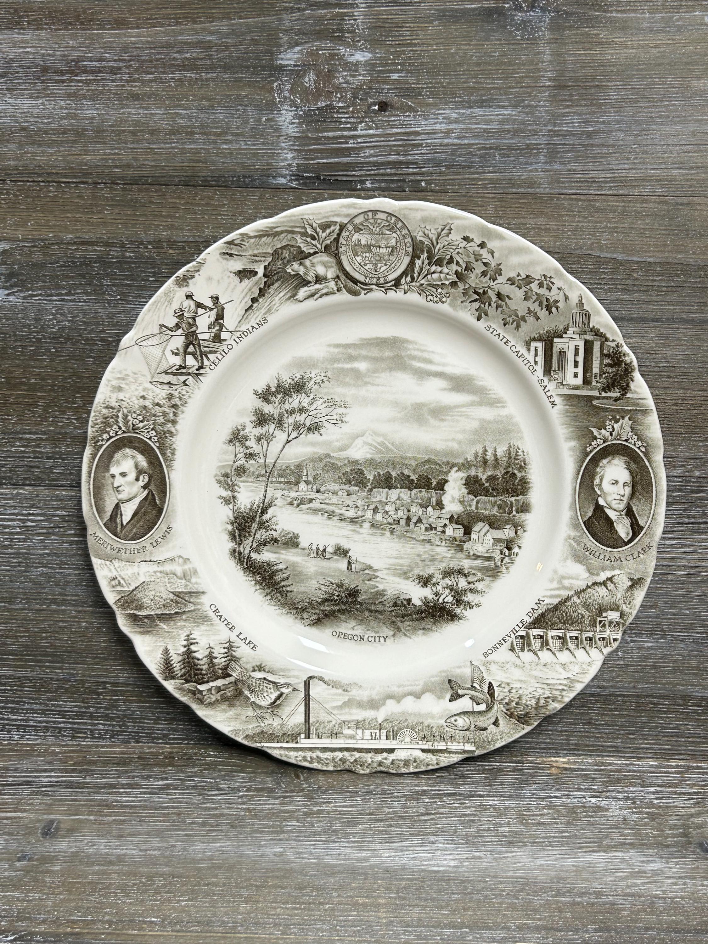 Vintage Souvenir China Plate From Oregon/kitsch Mid Century Wall