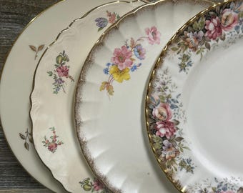 5 mismatched floral dinner plates/Vintage mismatched plates/ Garden party/Wedding ware/Bridal shower/Baby shower/Dinner party/ Supper plates