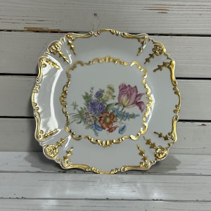 Vintage square floral dinner plates/ wall decor/ Cottage decor