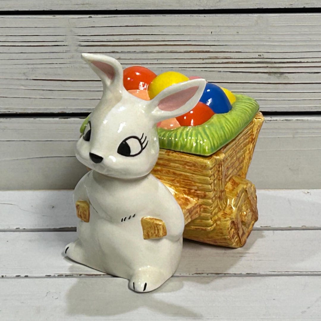 Midcentury Kitsch Easter Bunny With Cart of Eggs/ Easter Candy Dish ...