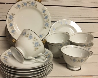 18 pc floral teacup,saucer,dessert plate Rhapsody Fine China/Lennold Fine China Japan 1812 Tea party/Alice in Wonderland/Replacement china/