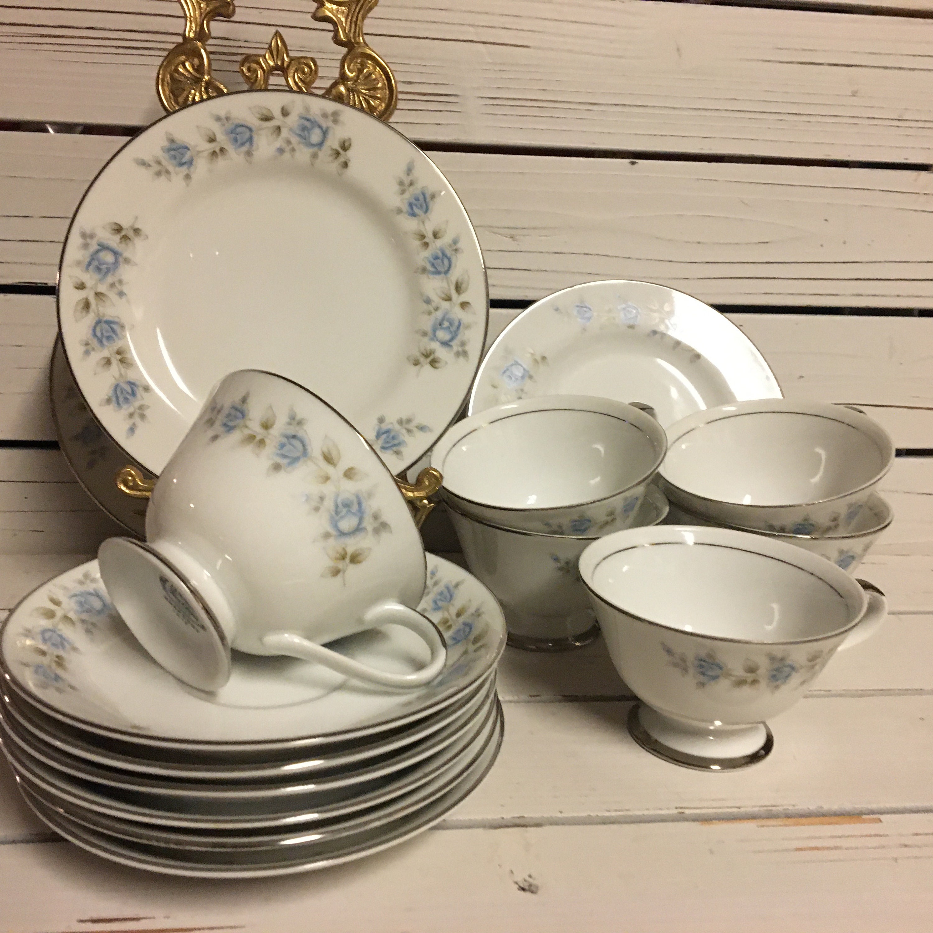 18 Pc Floral Teacup,saucer,dessert Plate Rhapsody Fine China