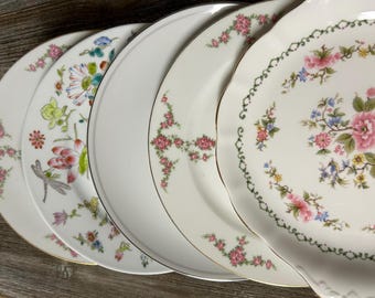 6 mismatched floral dinner plates