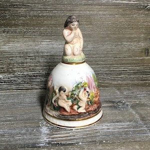Vintage Italian porcelain bell/Capodimonte hand painted cherub bell