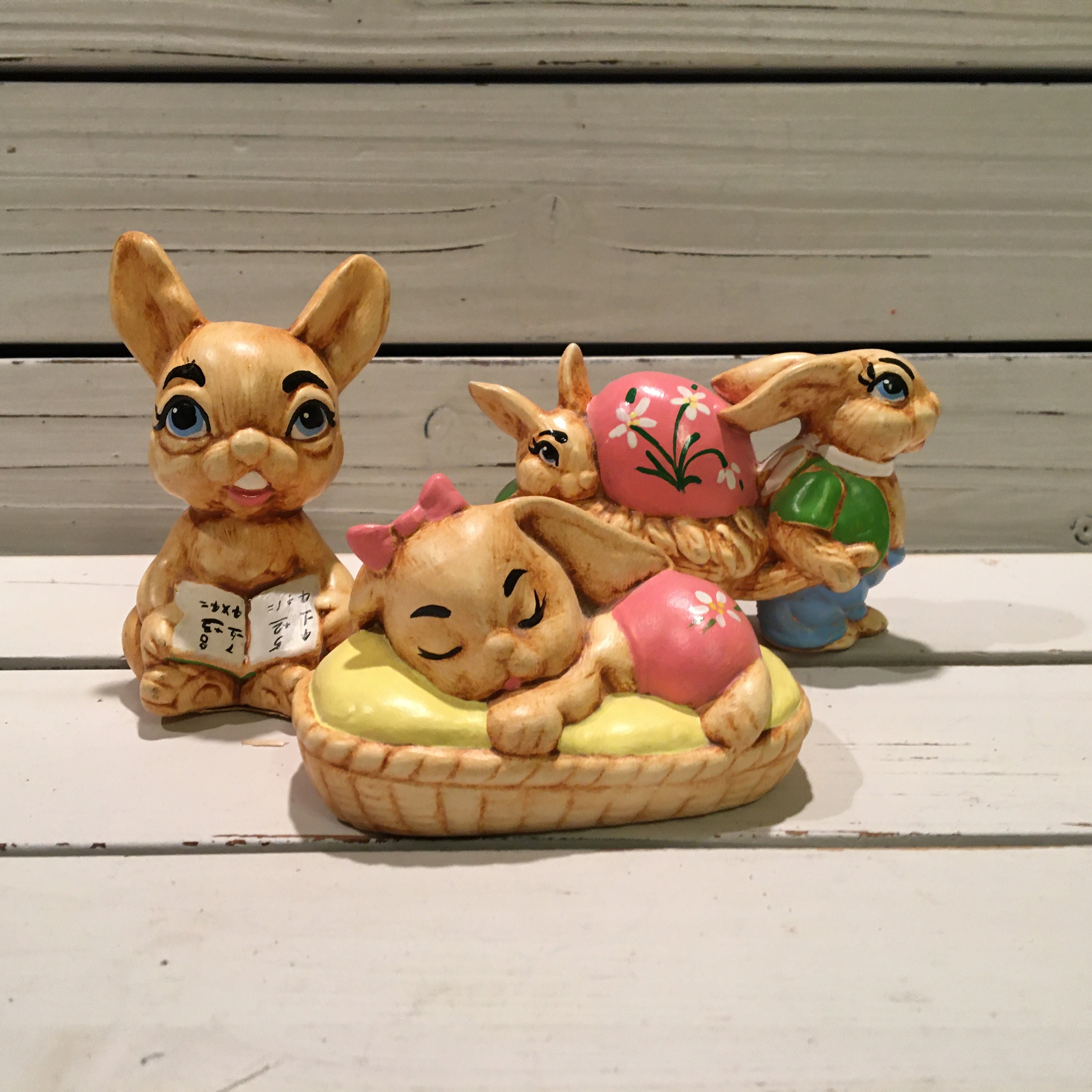 Set 3 Small Vintage Easter Bunny Ceramic Figurines/easter Etsy