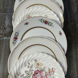 6 mismatched vintage floral salad plates