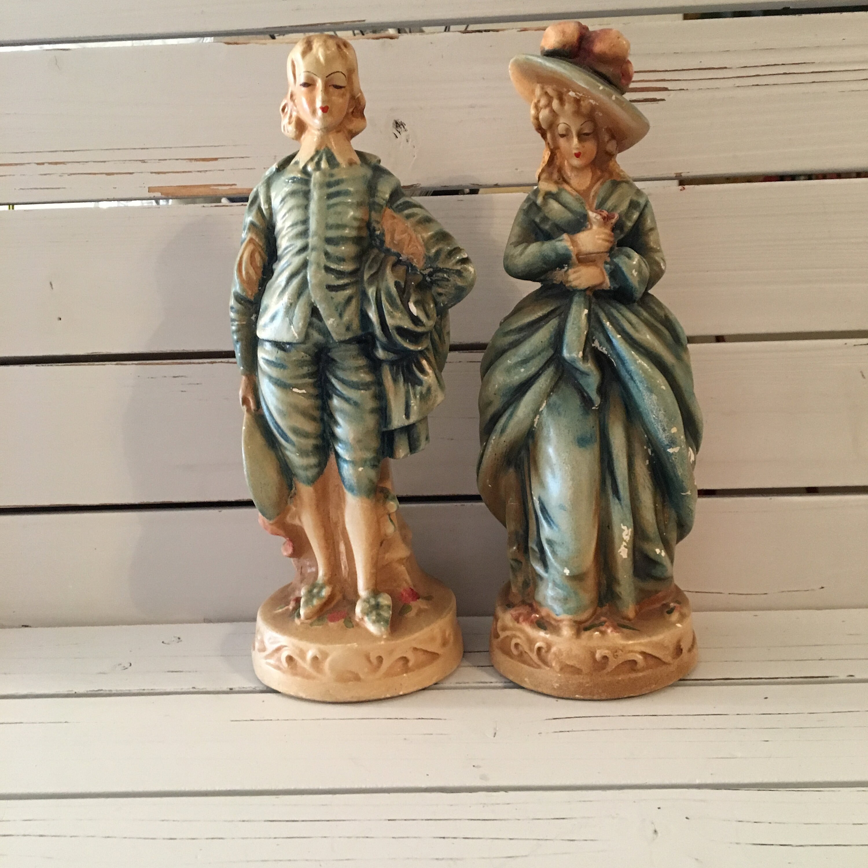 French antique チャーチブラウス Vintage French Chalkware Lady and Gentleman/home Decor