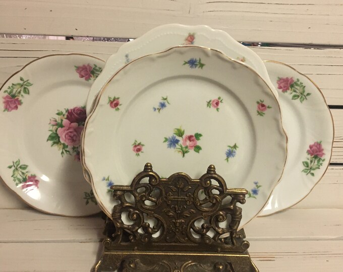 Set 4 Mismatched Salad Plates/ Curated Vintage Floral China/ Etsy