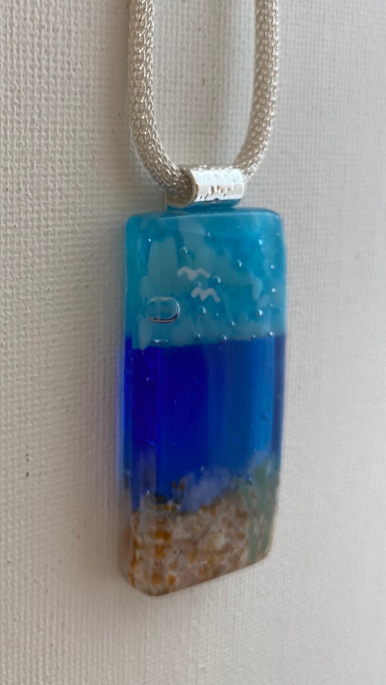 Glass Necklace, Fused Glass Pendant, Ocean Pendant , Seascape Glass