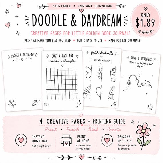 Little Golden Book Doodle Pages | Creative Journal Inserts (PDF Download)