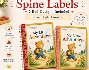 Little Golden Book Spine Labels – Red & White Printable Spine Stickers | Solid + Gradient Red | LGB Journal Supplies