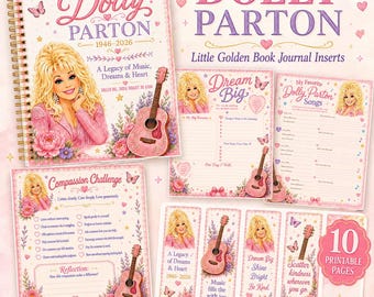 Dolly Parton Inspired Little Golden Book Journal Inserts | 8 Printable Sheets + 4 Bookmarks | Digital Download