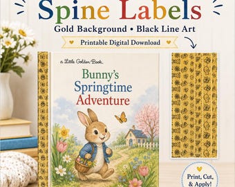Little Golden Book Style Label Printable | Vintage Gold Book Cover Paper | Junk Journal Printable | Digital Download | Bookbinding Supply