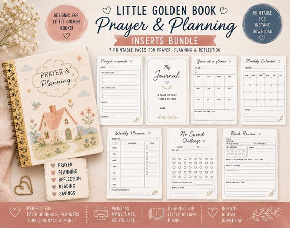 Little Golden Book Journal Insert Pages | Printable PDF Bundle | Instant Download | DIY Junk Journal | Prayer Journal | Memory Book Inserts