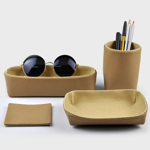 Desk Organization, Desk Organizer Set, Pencil Holder, Storage Box, Desk Tray, Coaster, Set of 4 Items, Khaki