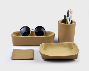 Desk Organization, Desk Organizer Set, Pencil Holder, Storage Box, Desk Tray, Coaster, Set of 4 Items, Khaki