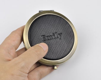 Personlig retro kompakt fickspegel för handväska Anpassat namn/initial/nummer