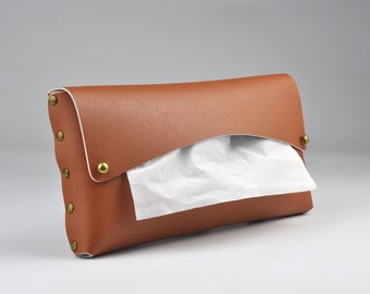 Car Tissue Holder with Clips, Tissue Case for Sun Visor, PU Leather Backseat Napkin Holder