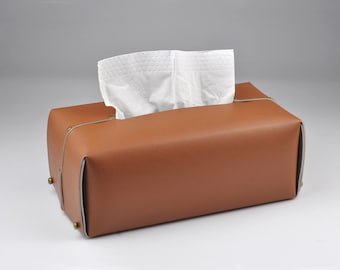 Hanging Rectangular Tissue Box Cover with Detachable Straps Decorative Leather Facial Tissue Holder for Wall/Countertop, Medium