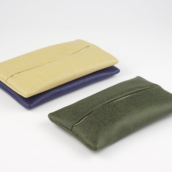 PU Leather Pocket Tissue Cover, Travel Tissue Holder, Portable Tissue Case, Tissue Pouch, Soft Touch, Army Green/Begie/Dark Blue